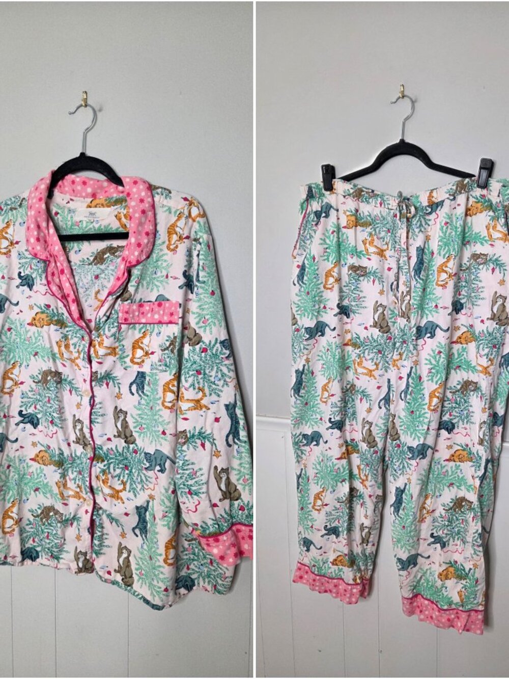 PRINTFRESH Flannel Holiday Cat Print Pajamas